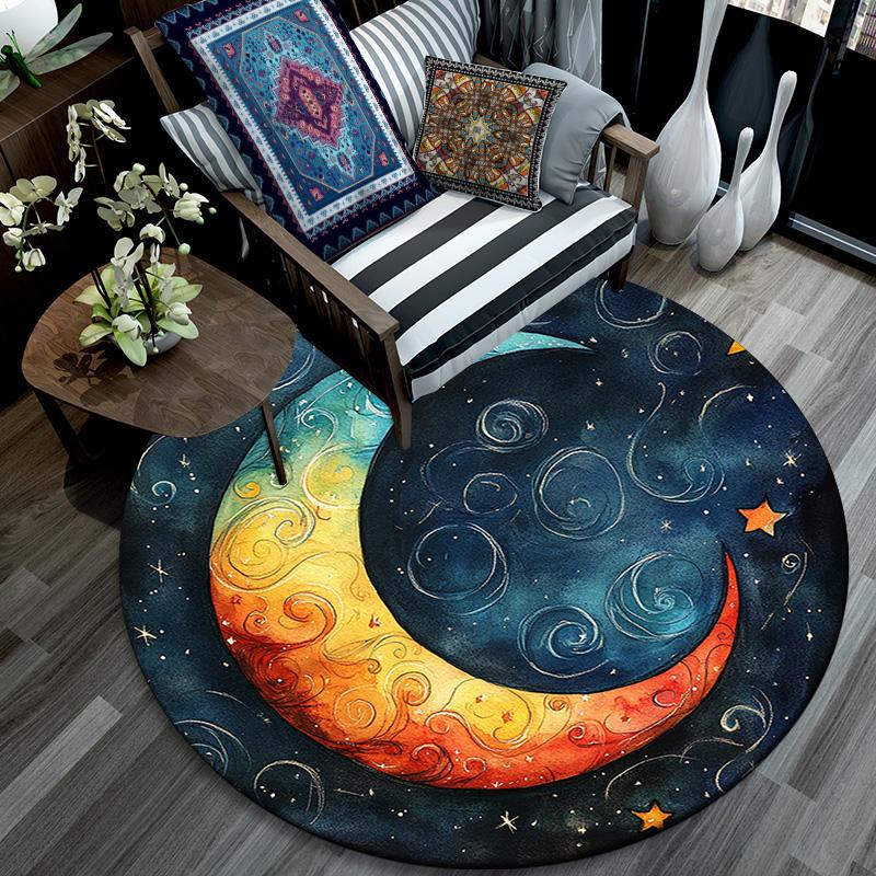 Crescent Moon Round Area Rug,Carpet Rug for Living Room Bedroom Sofa Playroom Decor,Non-slip Floor Mat