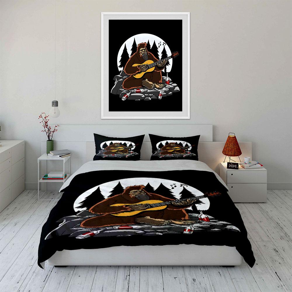 Bigfoot playing acoustic guitar. Bedding sets Duvet cover sets Duvet covers Pillowcases(1 * Duvet Cover 2 * Pillowcases without duvet insert)