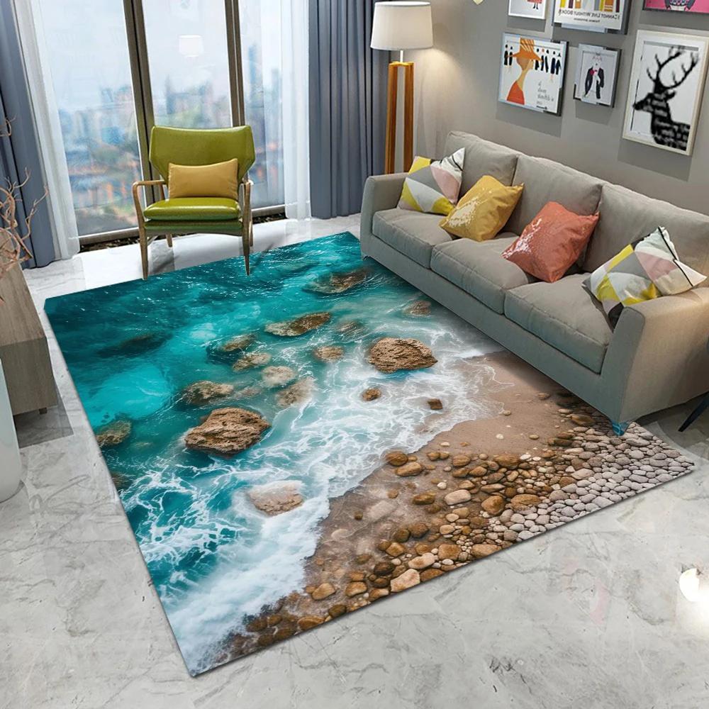 Beach Waves Printed Area Rug for Living Room Kids Room Kitchen Mat Modern Floor Carpet Entrance Bathroom Non-Slip Home Decor