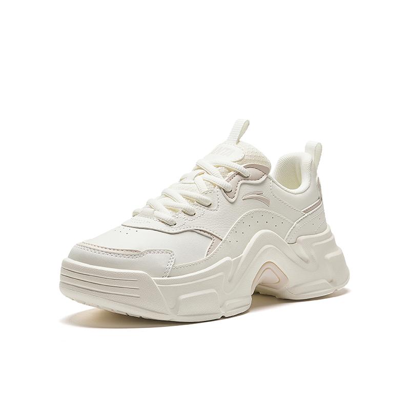 Anta Leather Rabbit Shoes Casual Shoes Winter Thick Sole Height Increasing Low Top Sneakers Women Sneakers Ivory Gray 922328816-5