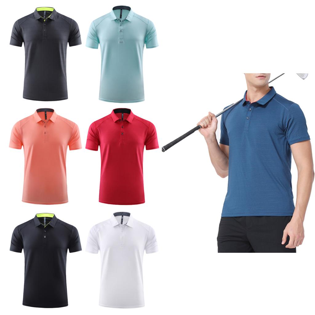 S-5XL Men's Moisture-Wicking Golf Shirt Short Sleeve, Contrast Collar Button Athletic Top for Tennis & Outdoor