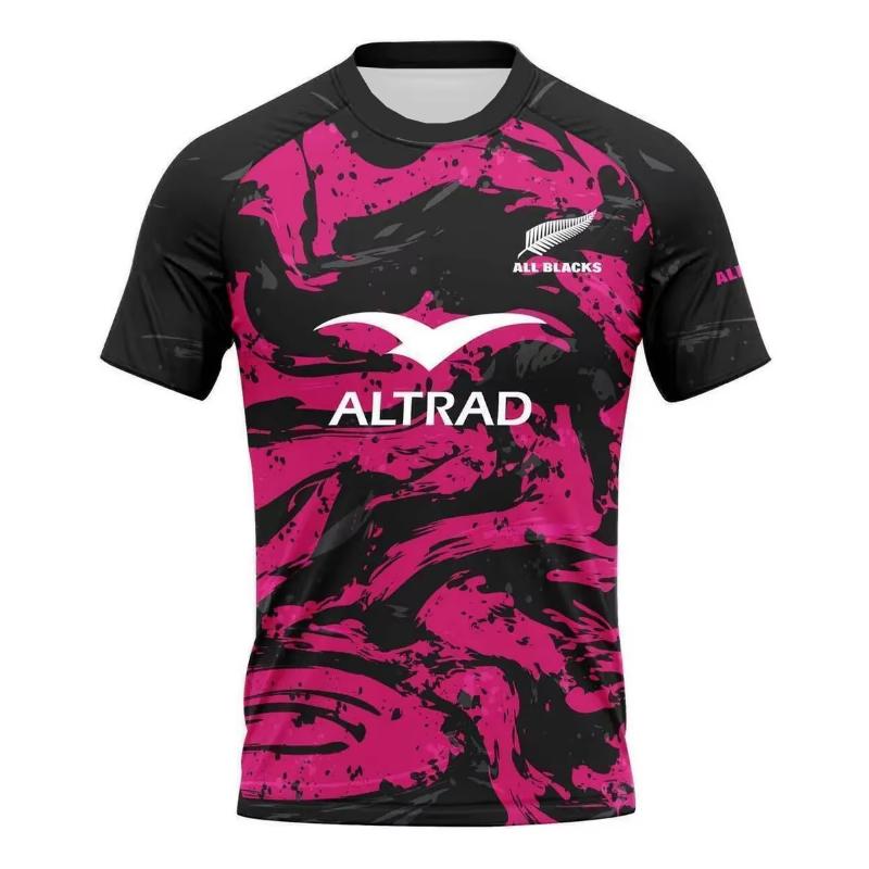 Men's Top Camiseta De Rugby Picton All Blacks Pluma Match Pink T-Shirt O-Neck Raglan  Sports Top Outdoor Fitness Top