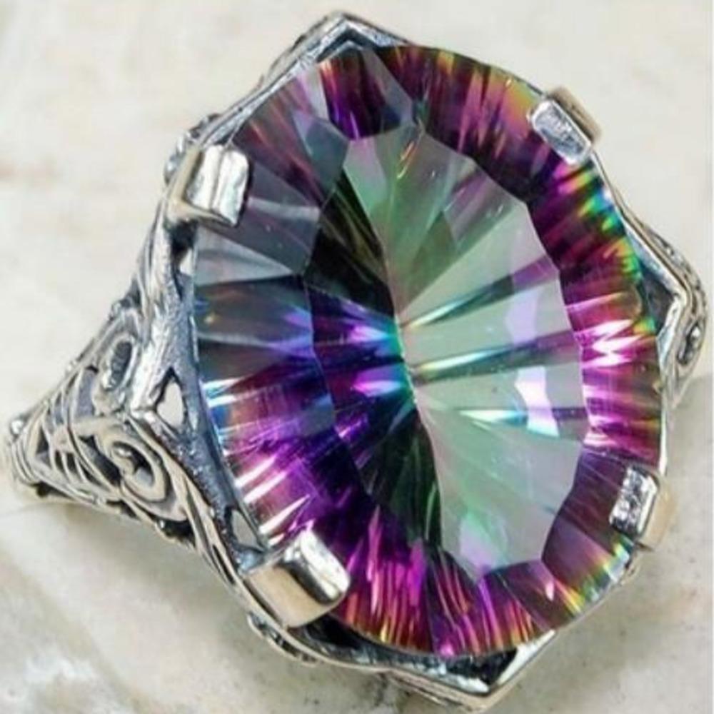 WOSIKATE Vintage Hollowed-out Colorful Round Zirconia Ring For Women  CopperPlated Fashion Jewellery Engagement Finger Ring