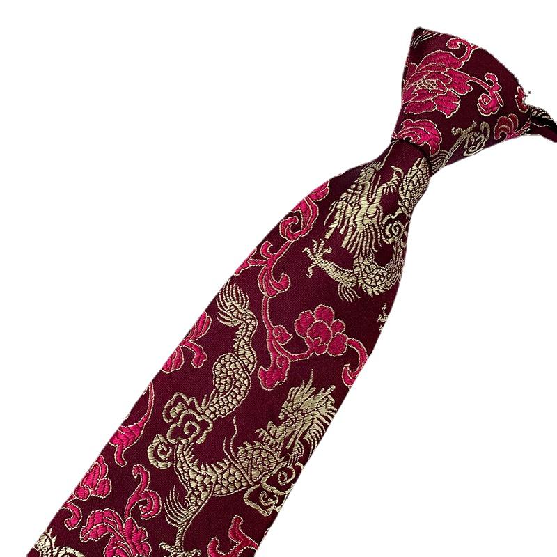 Cozy Up Men Tie Groom Best Man Chinese Dragon Pattern Casual and Fashionable 146x8x3.5cm