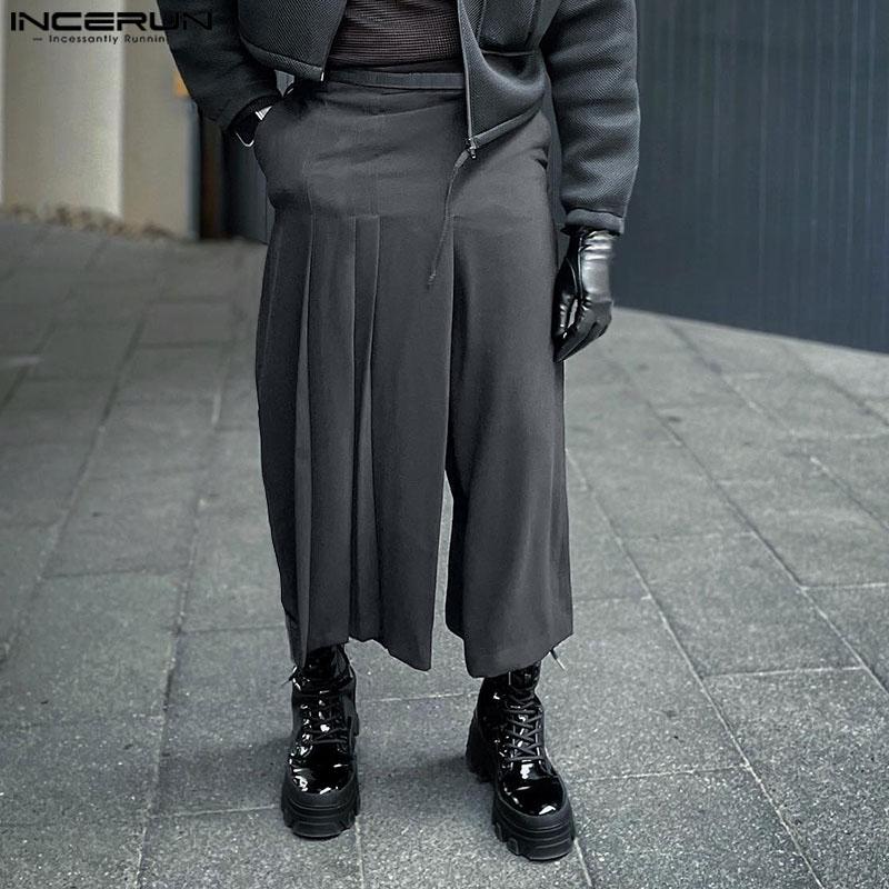

INCERUN Мужские брюки-плиссировки с застежкой-молнией, повседневные широкие брюки 3XL чёрный