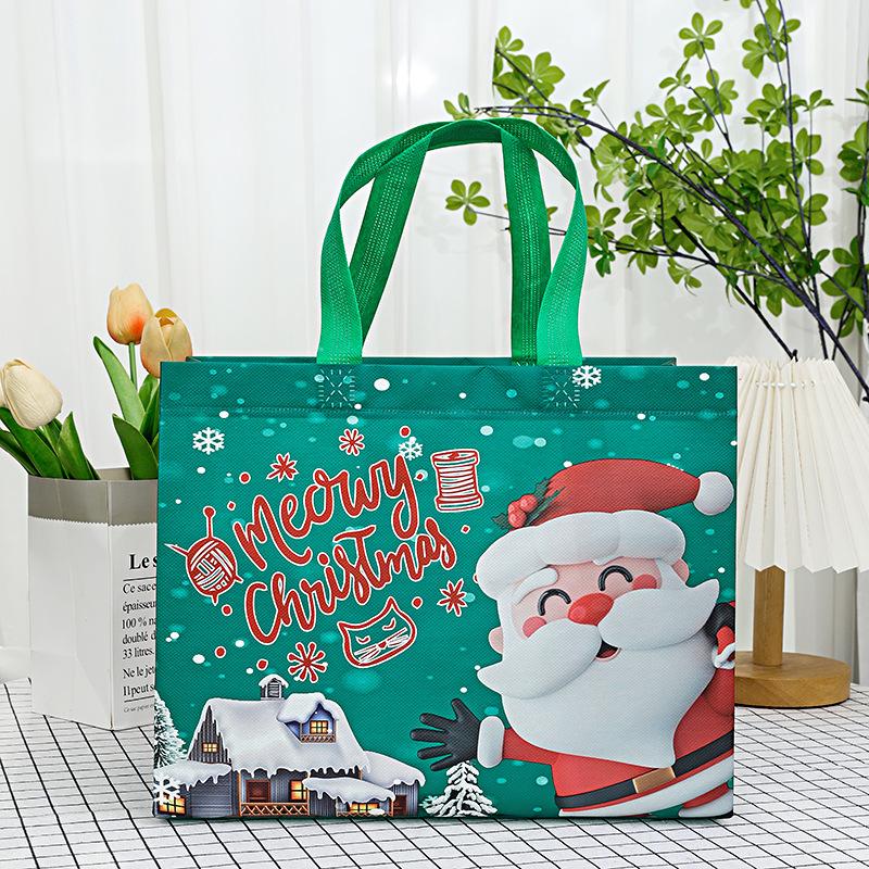 1 buc Pungi mari de cadou de Crăciun cu mânere Reutilizabile Designuri Moș Crăciun, Om de zăpadă, Brad de Crăciun - pentru Cumpărături de sărbători, Petreceri de Crăciun