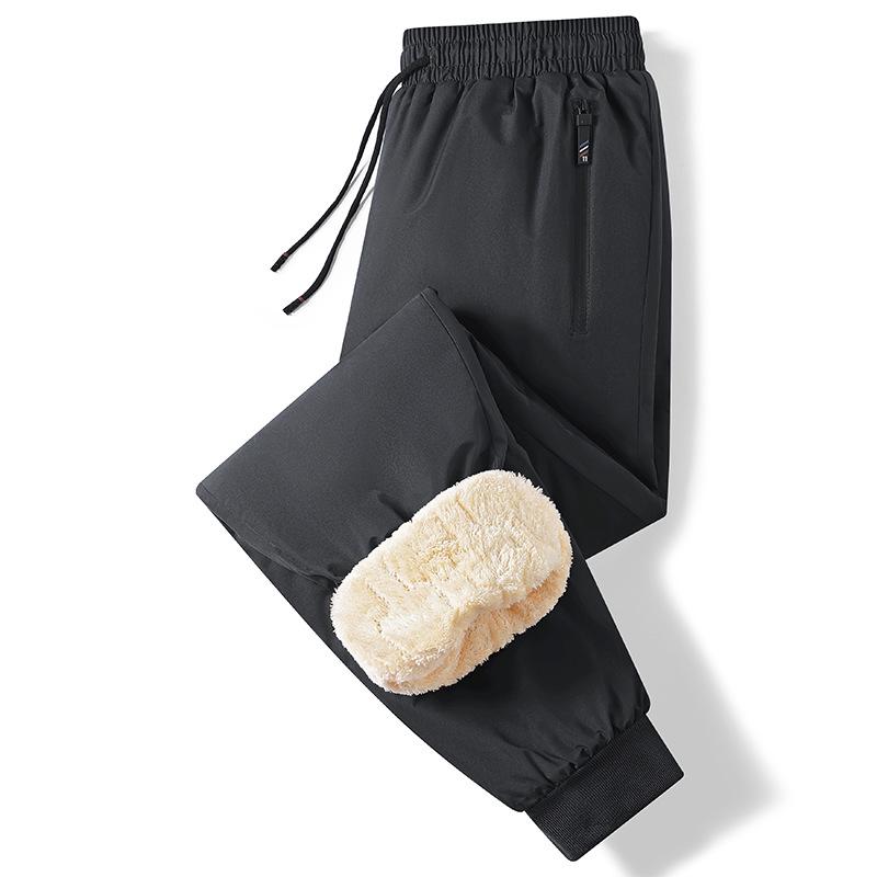 Men's Thickened Cotton and Fleece Trousers, Autumn/Winter Casual Lambskin Sweatpants