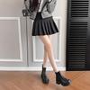 2024 Autumn Boots Women Genuine Leather Shoes for Women Round Toe Ankle Boots Chunky Heel Shoes Western Boots Platform Shoes