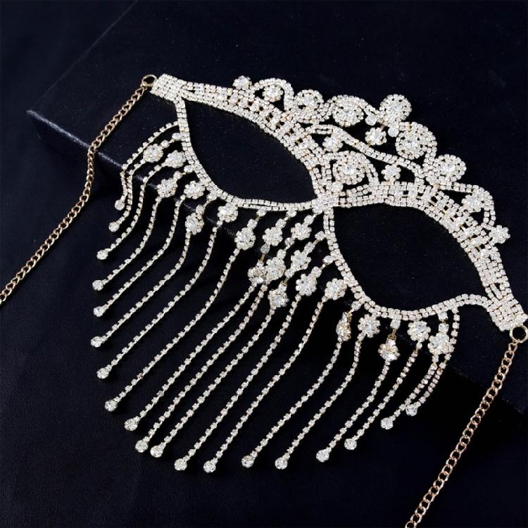 Indian Tassels Veil Mask for Face Women Rhinestones Face Mask Masquerade Dance