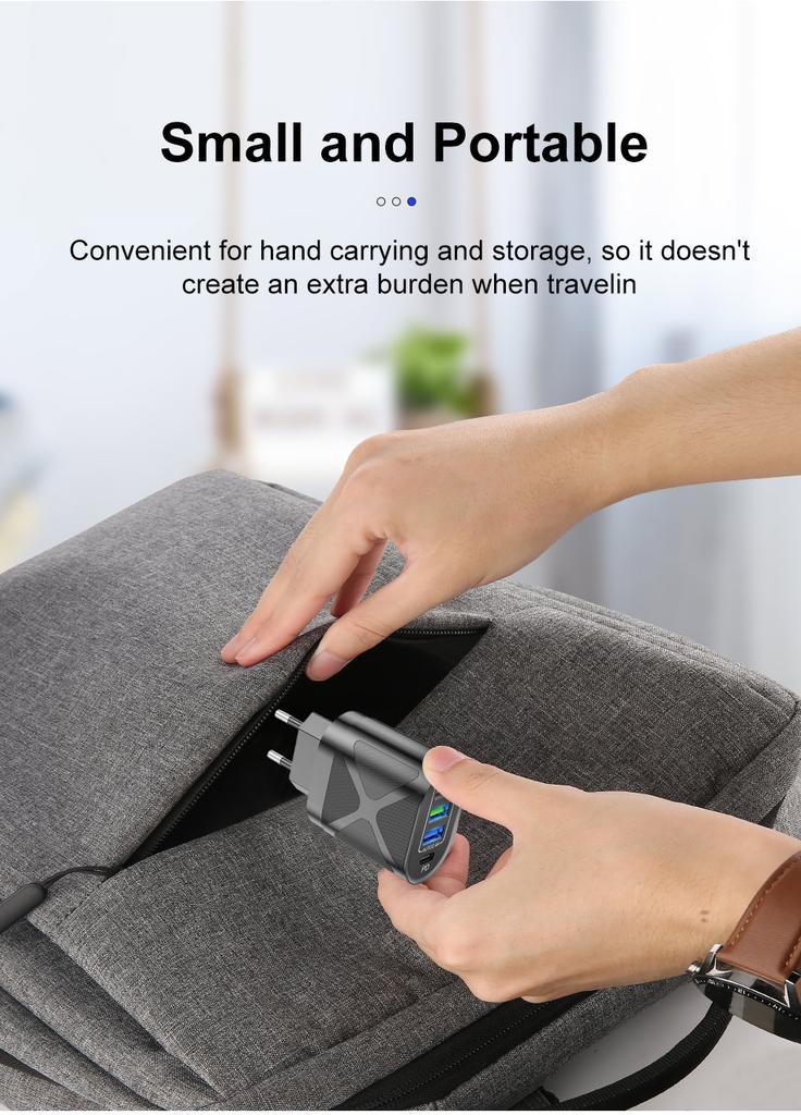Mobile Phone Charging Head Fireproof Material 3.1A Multi-port 3USB+PD Type-c Mobile Phone Charger