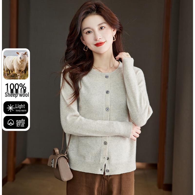 SNOWFLYING Women s 100% Merino Wool Round Neck Cardigan M