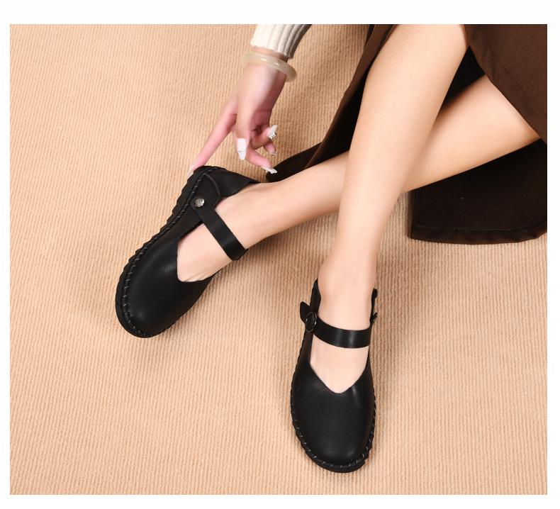 Plus Size Mary Jane Flat Shoes for Women - Handmade Leather Classic Style