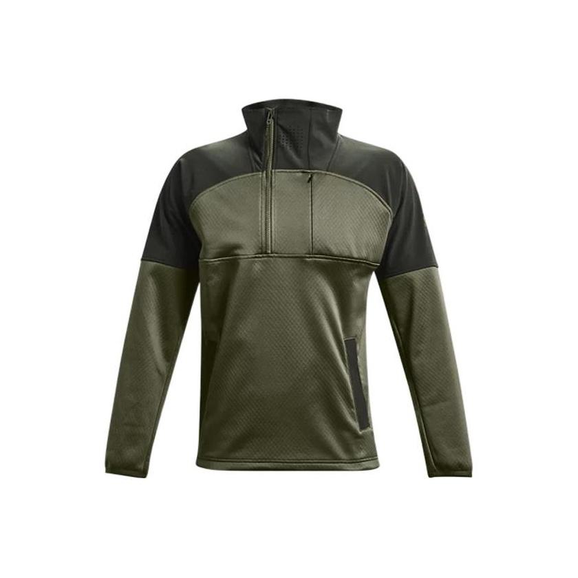 Under Armour Rush Series Swacket 1/2 Zip Stand Collar Color Block Casual Sports Hoodie Men hoodies Army-Green 1366122-390