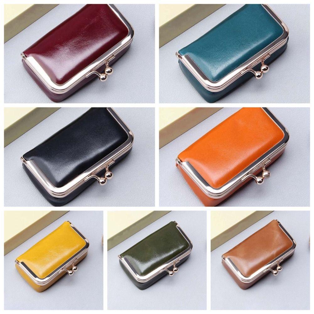 Portable Kiss Lock Coin Purse Exquisite Solid Color Leather Jewelry Bag Anti-lost Simple Small Item Bag Jewelry Storage
