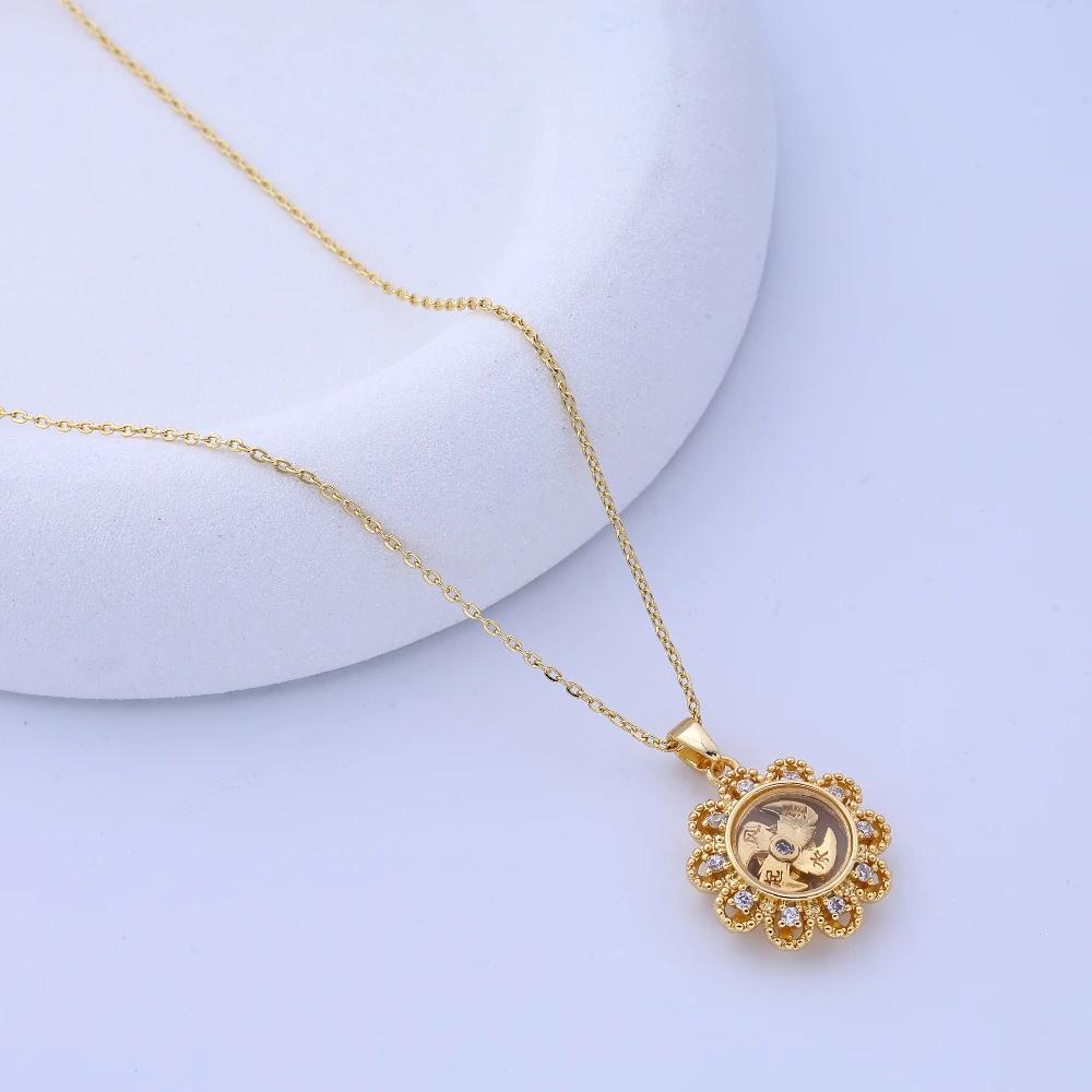 New vintage-inspired diamond-inlaid rotating necklace, unisex design