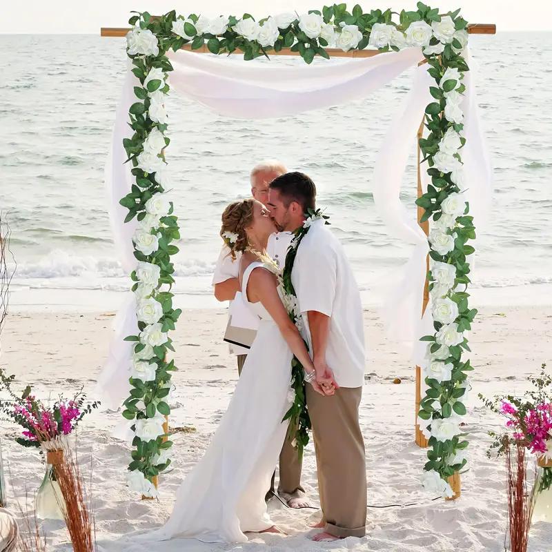 2pcs 86.61inch Artificial Garland - White Roses & Faux Ivy for Outdoor Weddings, Garden Backdrops & Christmas Decor