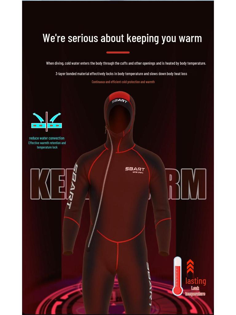 3MM Thick Hooded Wetsuit for Men & Women - Diving, Swimming, Surfing & Jellyfish Protection