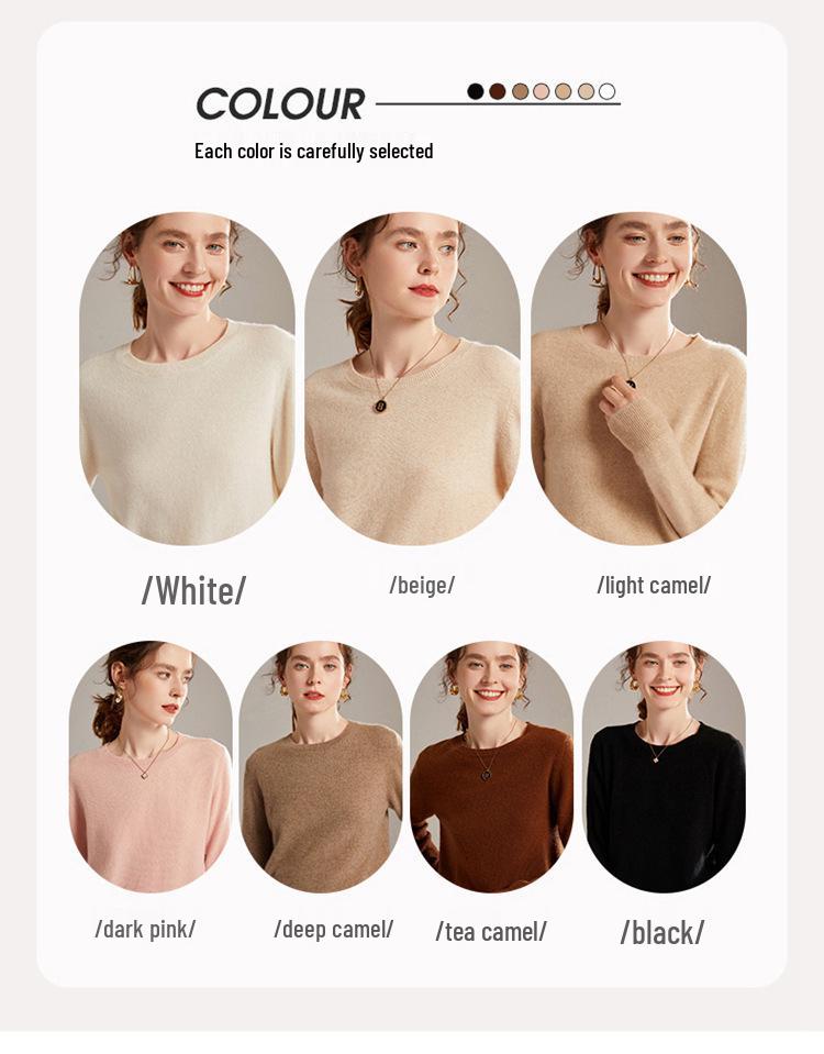 Women's Cashmere Long Sleeve Round Neck Pullover: Autumn/Winter Knitwear Base Layer