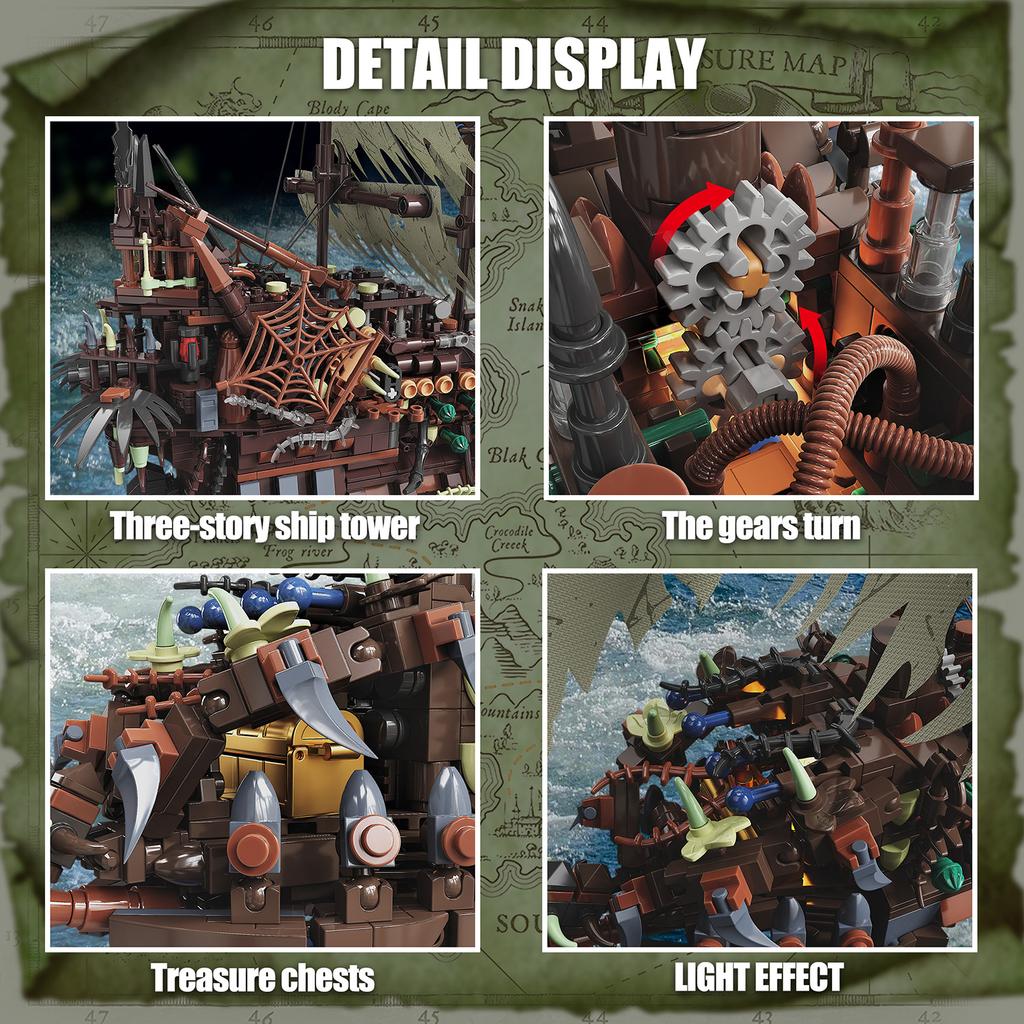 2159 Teile Das spielende Piratenschiff Bausteine Spielzeugset Steinmodell Filme mit Licht Geburtstag Schreibtischdekoration Geschenke