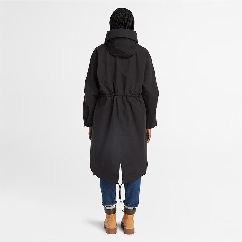 Timberland Solid Color Outdoor Water-Resistant Loose Mid-Length Parka Women outerwear Black A6HB9-001