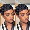 Women's Human Hair Pixie Cut Wig Full Machine Made - Short Layered Curly with Bangs, Natural Black 250% Density