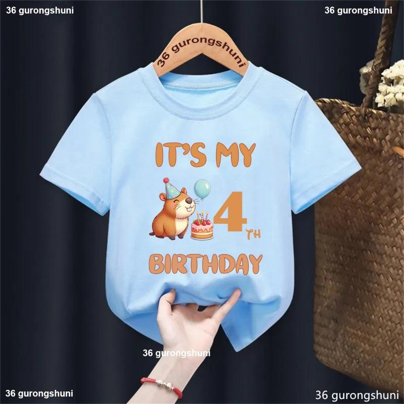 It'S My 4th/5th Birthday Capybara Balloon Printed Tshirt Girls/Boys Celebrate Birthday Gift Kids Clothes Kawaii Solid T-Shirt