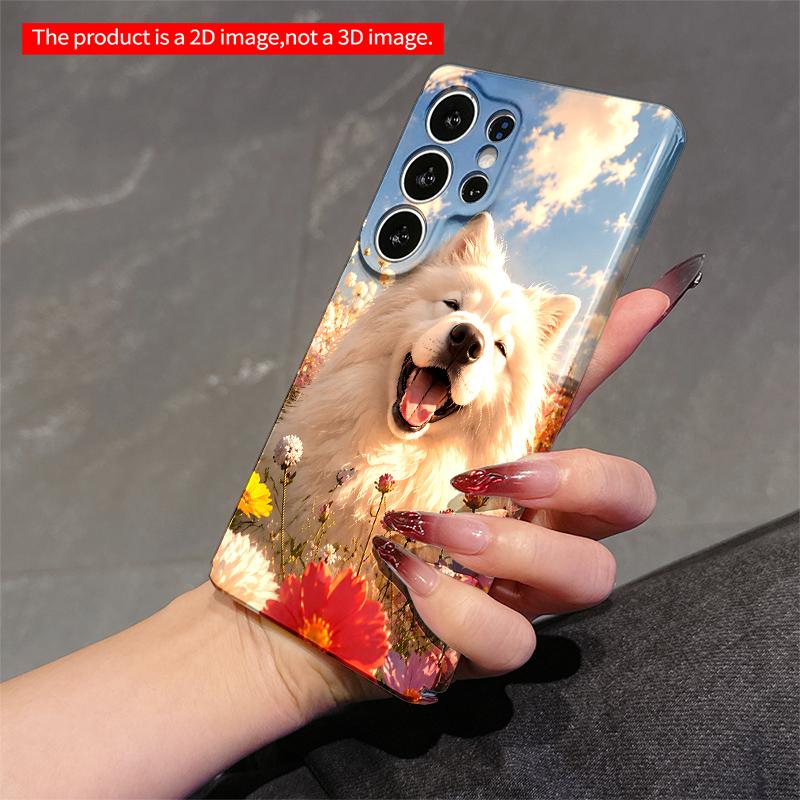 2DFlat Samsung phone case White Dog in Colorful Flower Field Applicable to Galaxy S22 S23 S24 S25ULTRA S26 A12 A13 A14 A15 A16