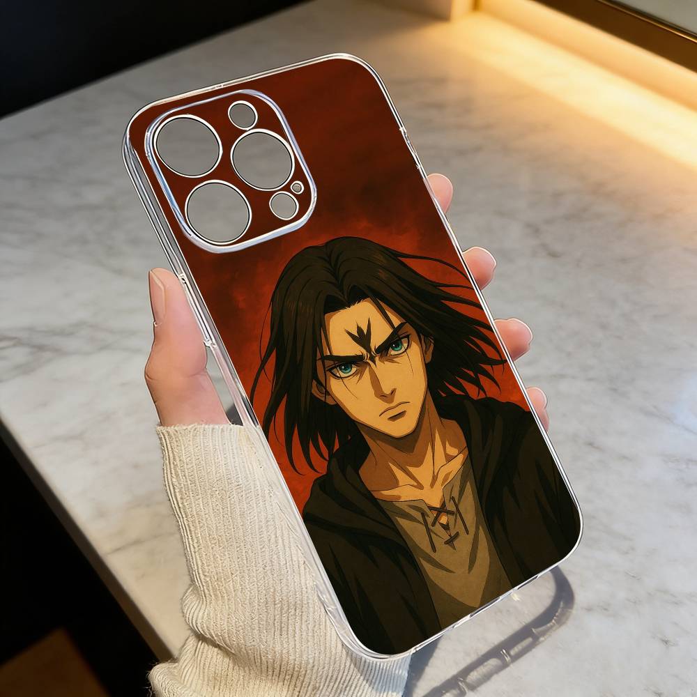 

Attack on Titan E-Eren y-Yeager Phone Case Transparent Silicone Soft For iPhone 17 16 15 14 13 12 11 Mini Pro Max Plus iPhone16pro