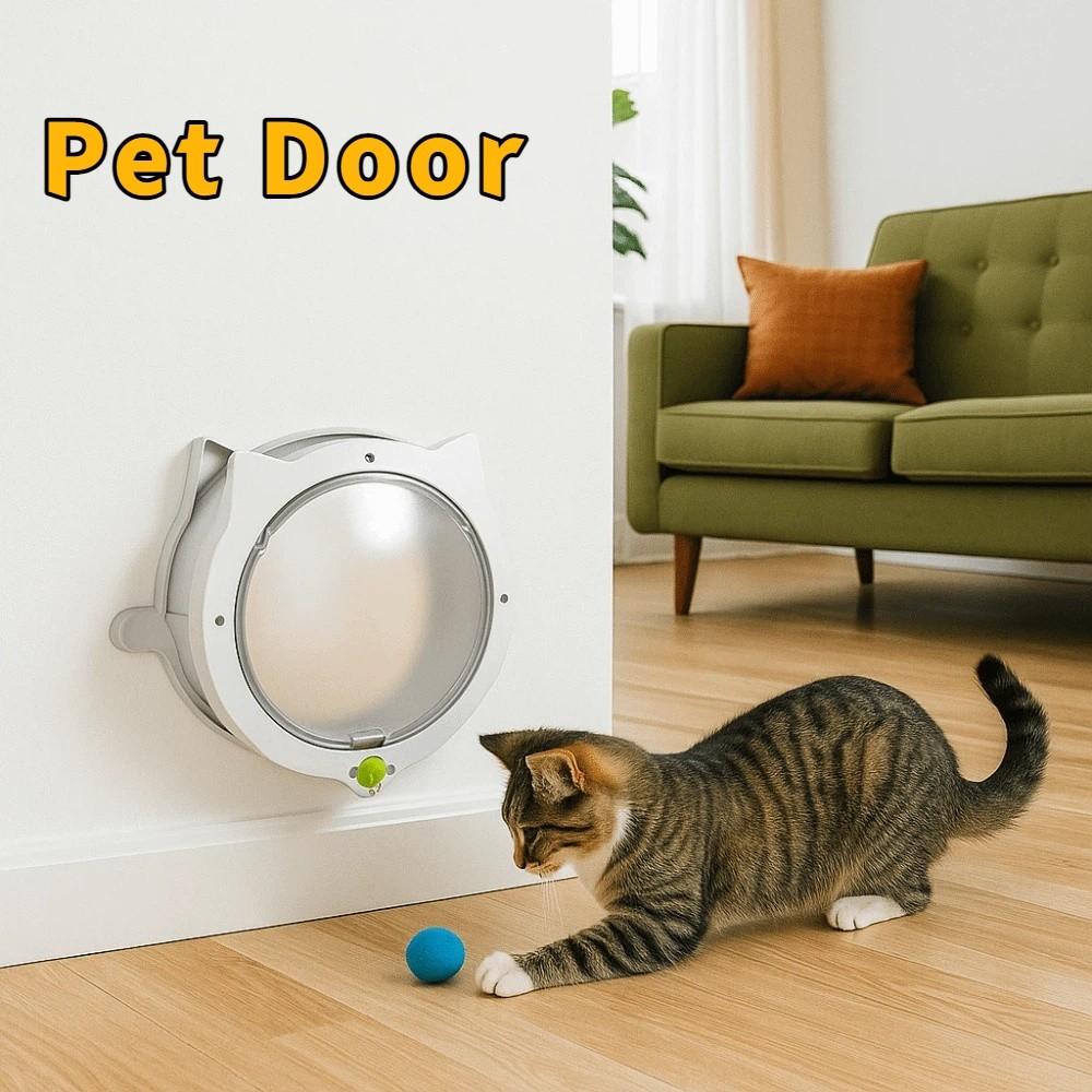 Magnetic Cat Flap Door 4 Locking Modes Bidirectional Opening Pet Archway With Cat Ears Plastic Cat Entry Exit Door