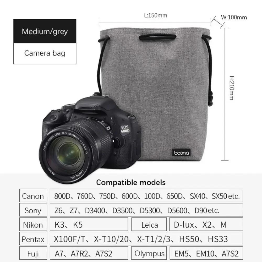 Adjustable Strap Camera Storage Bag Inner Bag Dustproof DSLR Drawstring Bag Handbag Velvet Lining Lens Protective Case Gadget