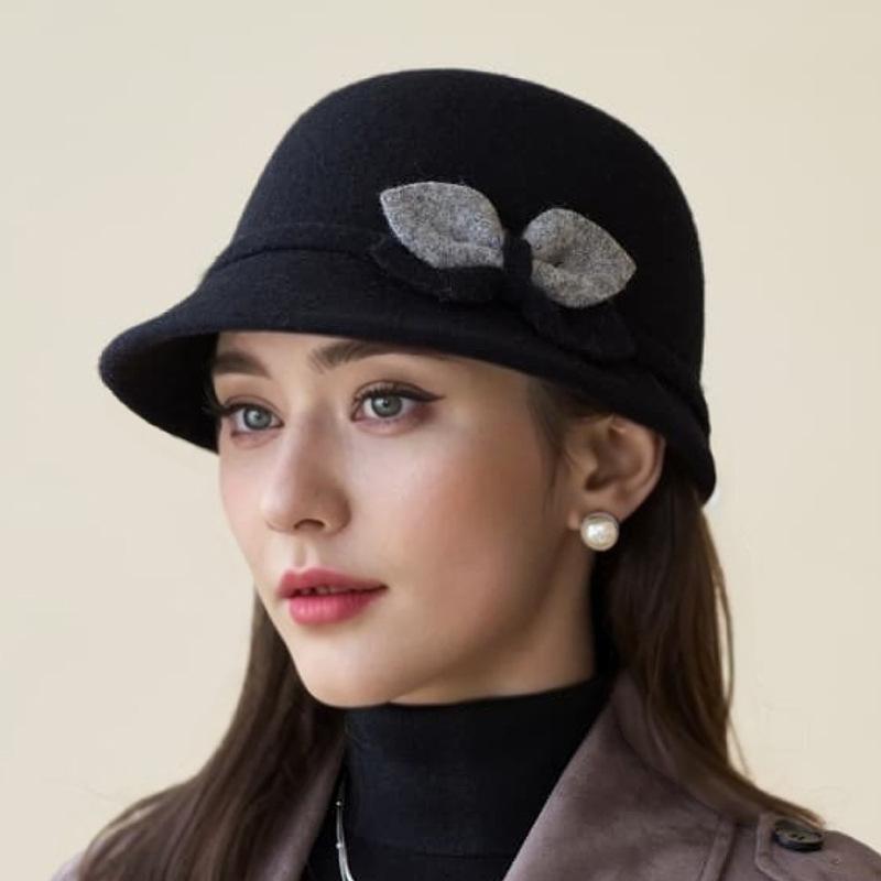 Hat Female Autumn and Winter Middle-aged and Elderly Fashion Foreign-style Wool Top Hat Thickened Thermal Basin Hat