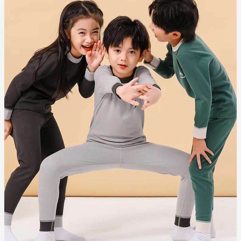 Autumn Winter Thermal Underwear Suit Girls Clothing Sets Boys Pajama Sets Baby No Trace Warm Sleepwear Solid Color Child Clothes