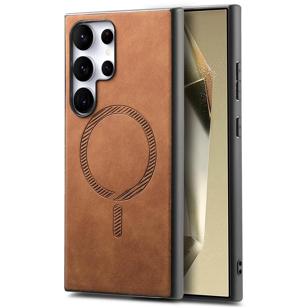 For Samsung Galaxy S24 Ultra Leather Back Case Compatible with MagSafe Skin-Touch Phone Cover