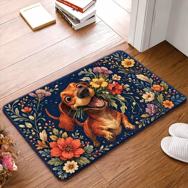 Cute Dachshund Front Door Mat Paw Print Plaid Welcome Carpet Decorative Floor Rug for Indoor Entrance Hallway Pet Lover Gift