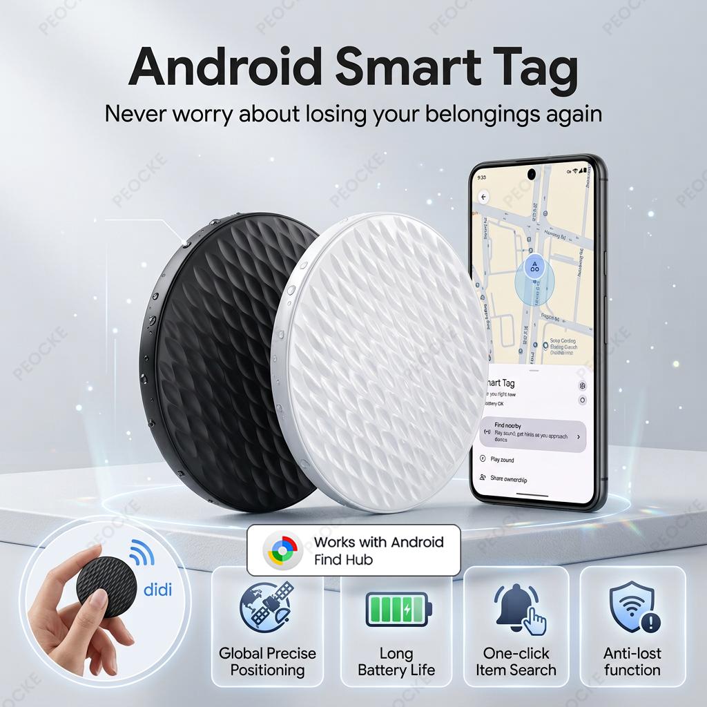 Android Smart Location Tag Anti-Lost Bluetooth Locator GPS Tracker Key Finder For Luggage Pet Bag Works With Google Find Hub
