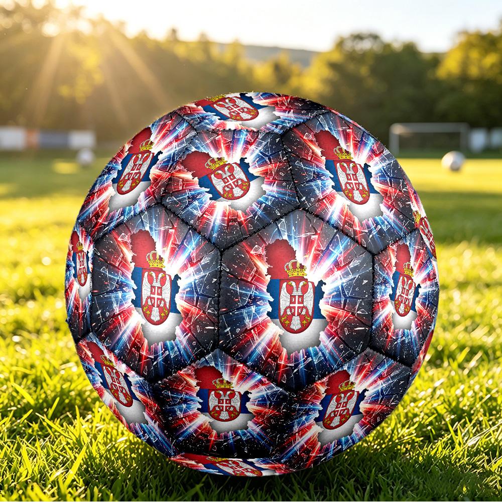 Serbia Printed Size 5 Soccer Ball Wear Resistant Standard Adult Training Football Fan Gift for Indoor Outdoor Match Sports