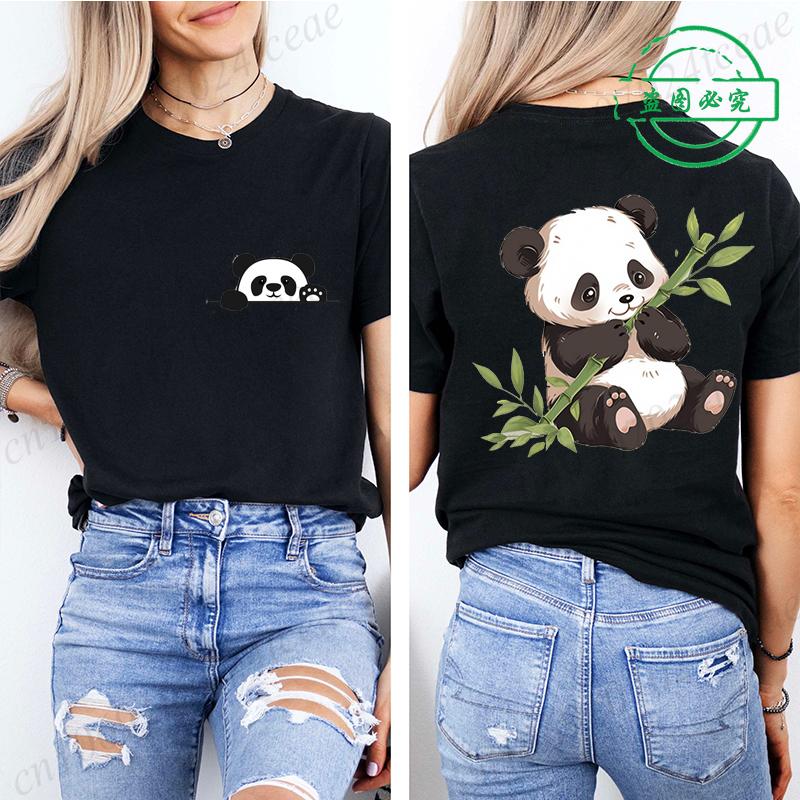 Bambusová Panda Dámské Grafické Tričko pro Ženy Dívka Krátký Rukáv Kulatý Výstřih Ležérní Top na Léto a Jaro, Dámské Oblečení