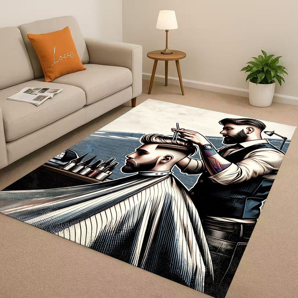 2026 New Retro Barber Shop Symbol Sign Living Room Non Slip Area Rug Carpet for Bedroom Playroom Sofa,Home Decor Doormat Gift
