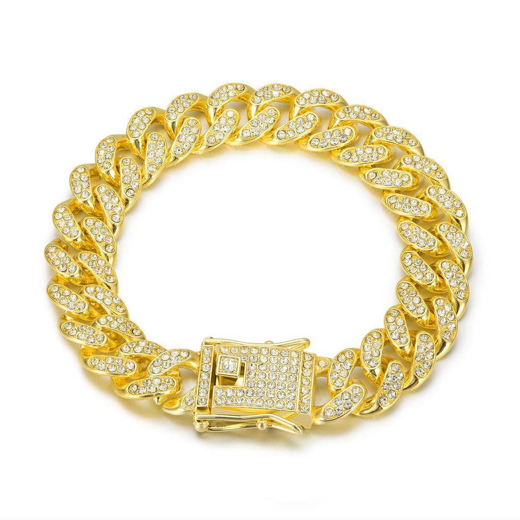 13MM  2 Row Rhinestone Paved Miami Rhombus Cuban Chain Hip Hop Men Women  Prong Cuban Link Chain Bracelet Iced Out men Jewelry