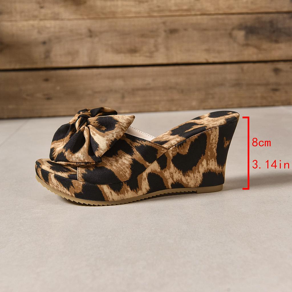 Fashion Women's High Heel Wedge Slippers Beach Shoes Luxury Sandals Sexy Open Toe Leopard Print Wide Band Thick Bottom Slippers Summer