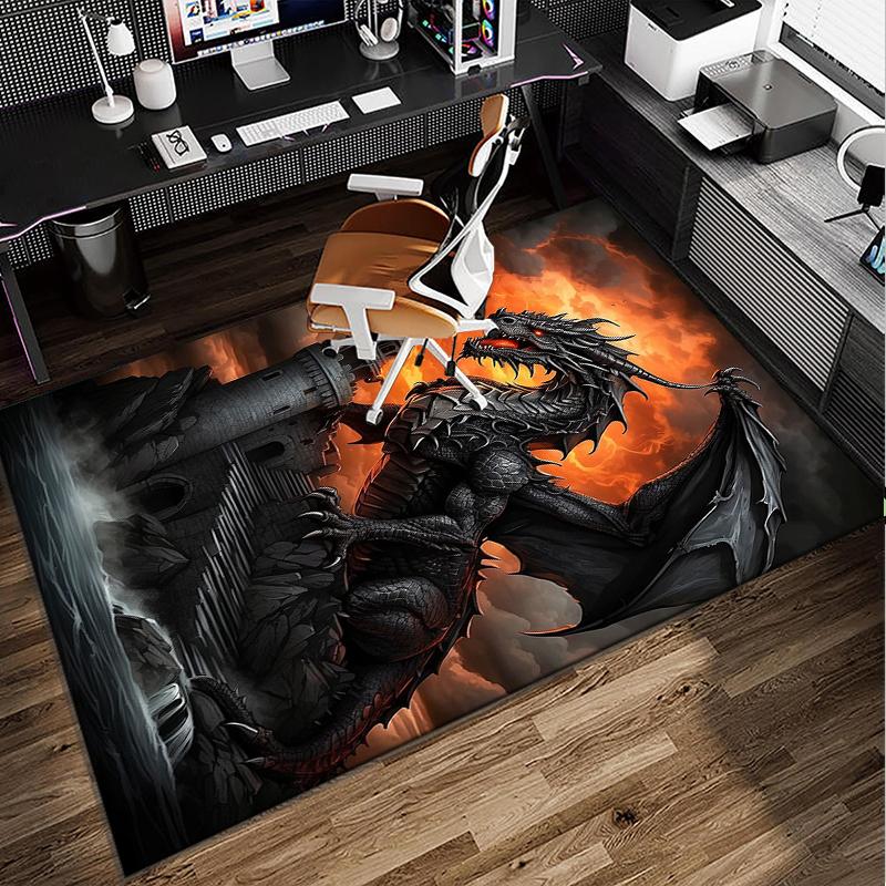 Fiery Dragon Artwork Office Rug Chair Mat, Entryway Carpet, Suitable for Front Door, Bedroom, Living Room, Desk, Holiday Gift