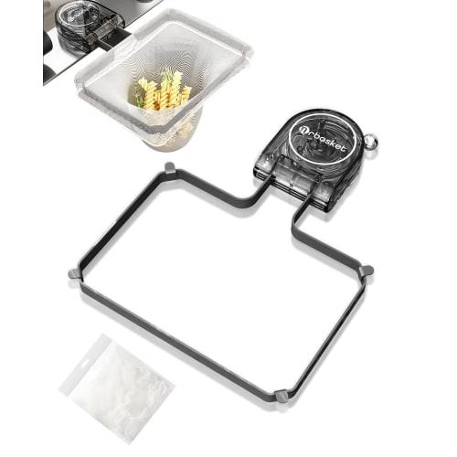 

SINMOMS Strong Suction Cup Triangular Corner Drainer Net Holder for Kitchen Sinks, Detachable and Foldable, Space-Saving (Black)