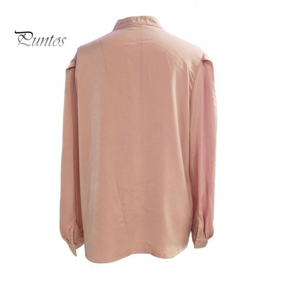 Women Shirt Stand Collar Lantern Long Sleeve Single Breasted Shirt Tops Solid Color Loose Fit Casual Shirt