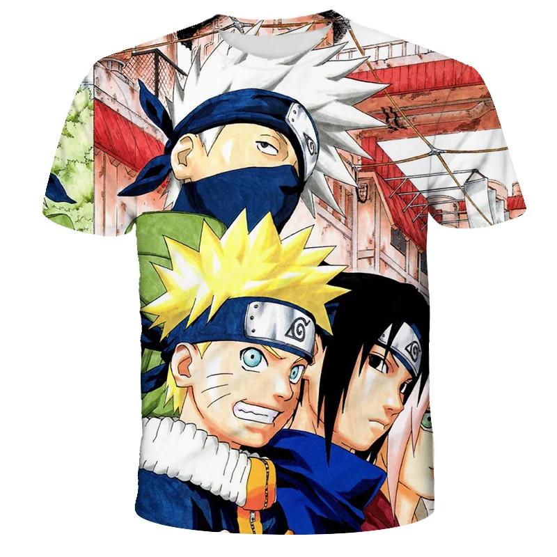 Summer Men's Japanese Anime Naruto 3D Printed T-shirt Children's Street Leisure Sports Large Top