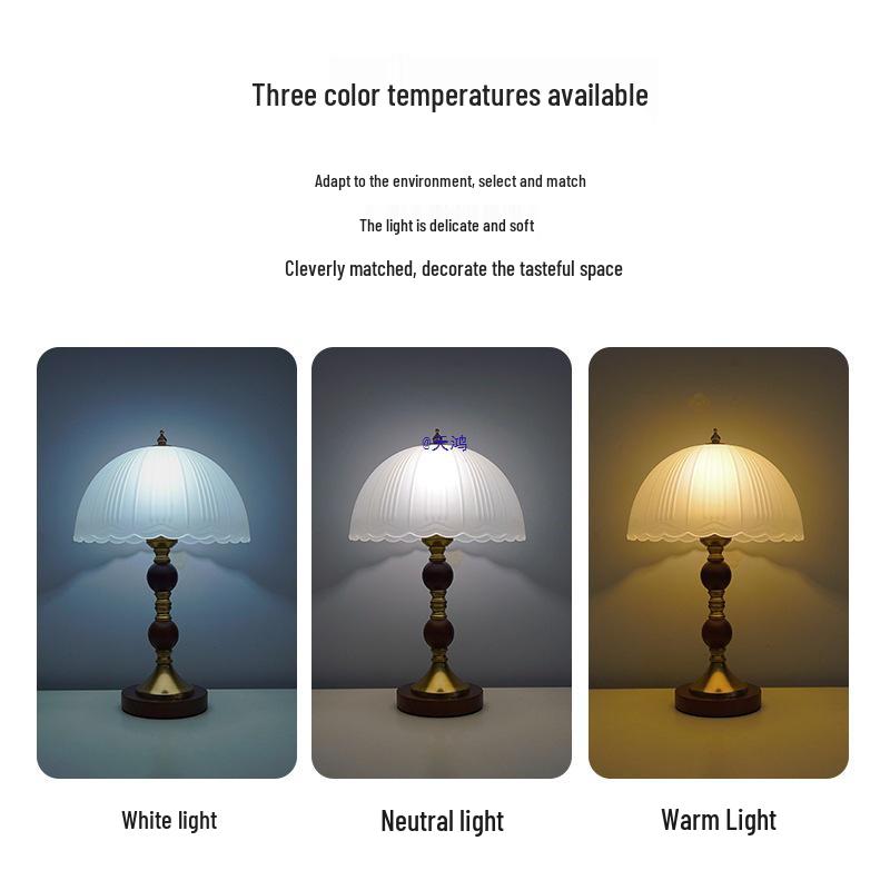 Wabi-Sabi Glass Table Lamp: Retro Solid Wood Bedside Lamp for Bedroom & Study, Light Luxury Night & Ambient Lighting.