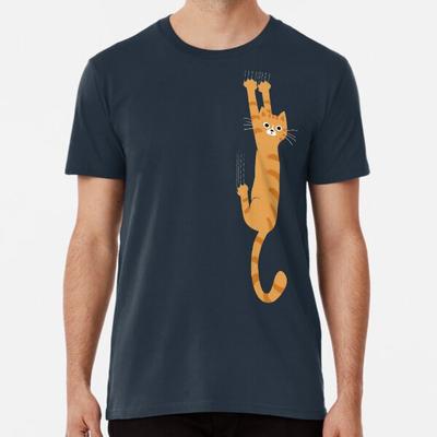 Orange getigerte Katze hängt an | Lustiges gestreiftes T-Shirt S-5XL Bestes T-Shirt