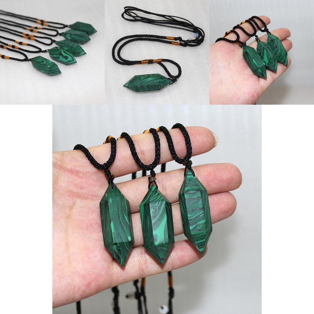 Natural Malachite Crystal Quartz Necklace With Hexagonal Wand Pendant And Adjustable Chain For Spiritual Healing