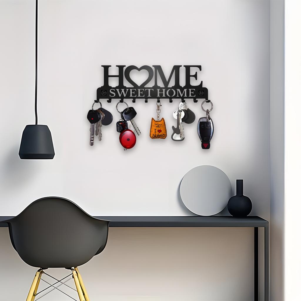 1PC Black Metal Key Holder Wall Mounted Key Holder Sweet Home Design Style Key Holder with 10 Hooks