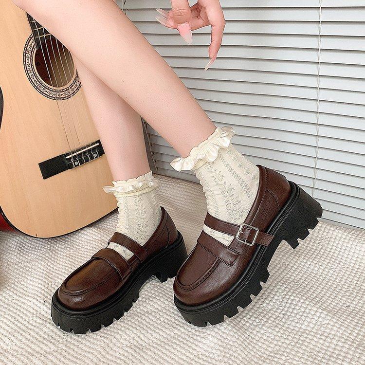 

Ретро британские туфли на платформе из кожи женские 2024 года осень-зима новые японские туфли в стиле колледжа с юбкой Мэри Джейн одинарные туфли 40 темно-коричневого