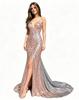 New European and American sequined V-neck fishtail evening dress sleeveless slim-fitting banquet small trailing dress